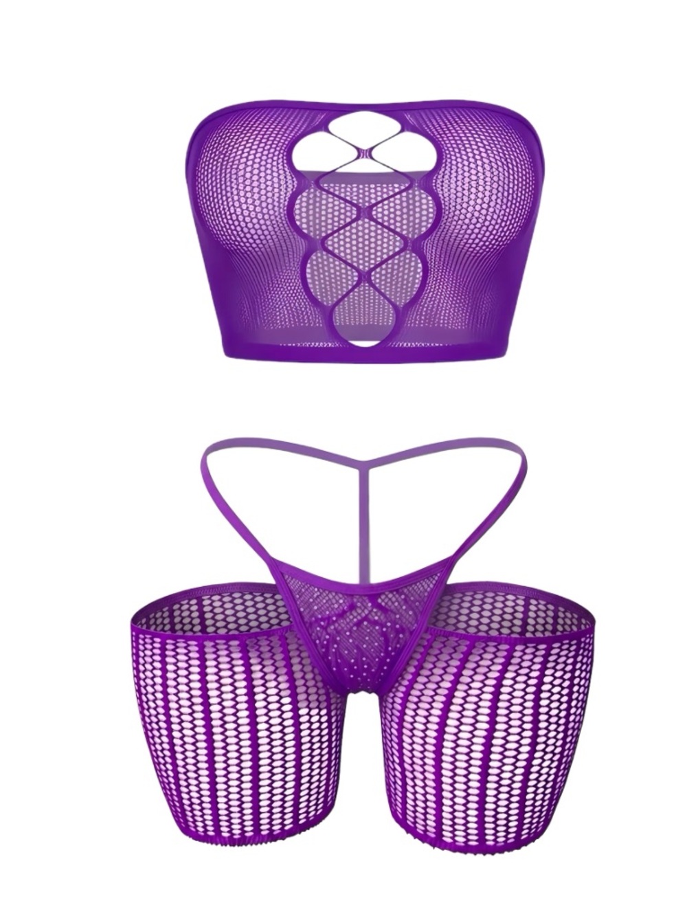 Purple Rhinestone Fishnet 3-Piece Set - Stripper Fishnet